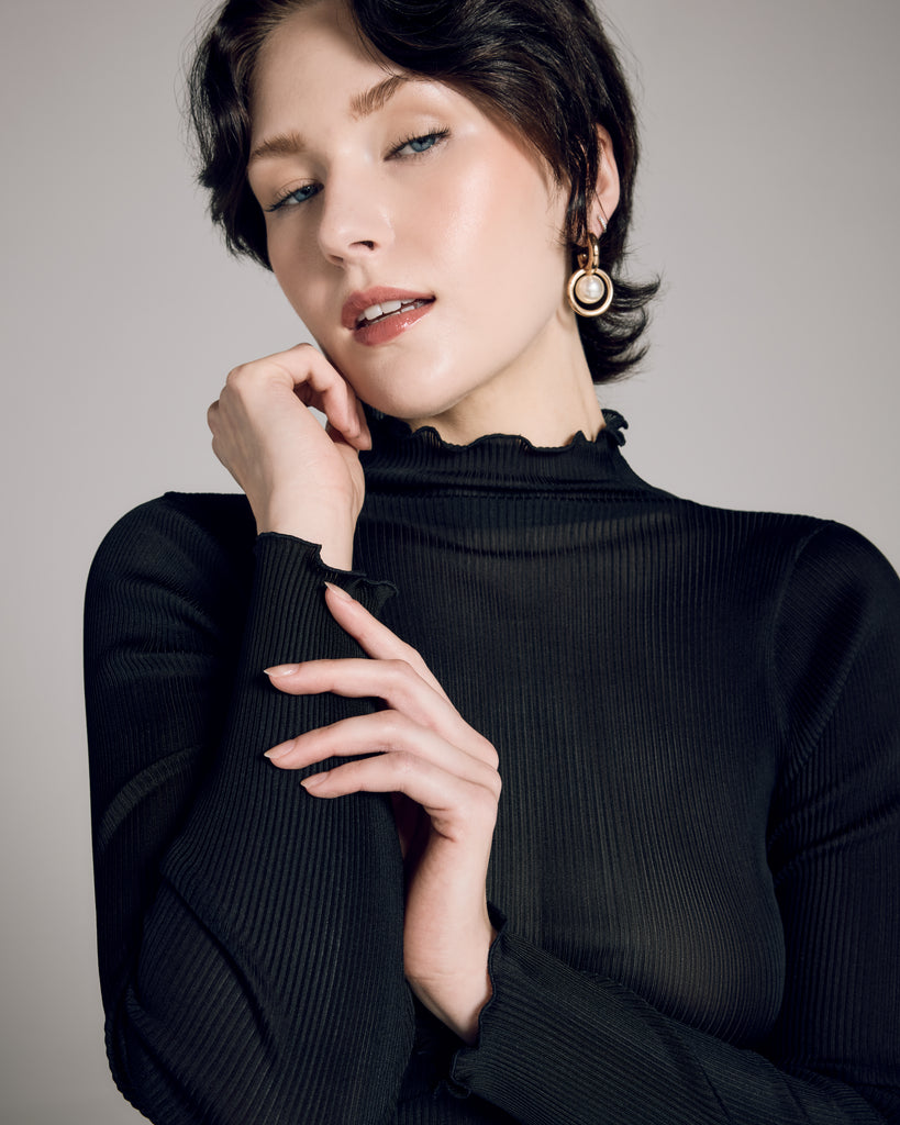 Aromatique Black Silk Rollneck Top