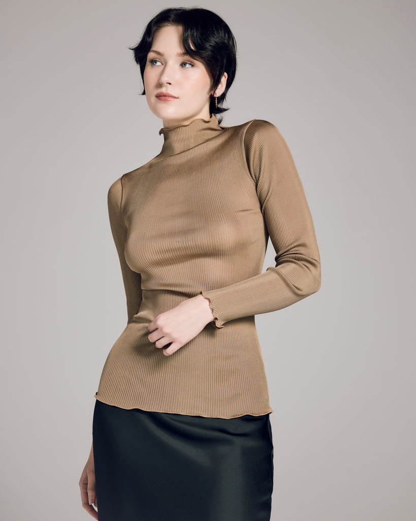 Aromatique Gold Silk Rollneck Top