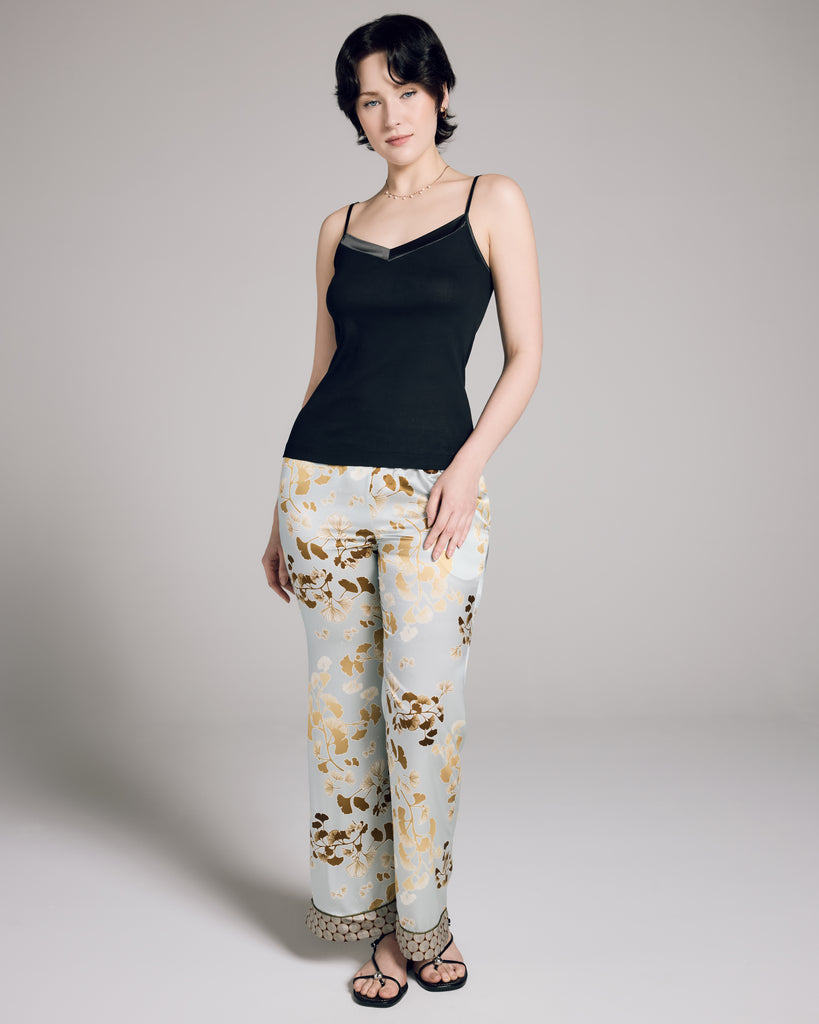 Timeless Elisa black camisole from Boglietti is crafted from a lightweight knit mercerized cotton with satin embellishment