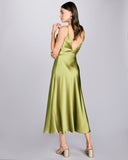 Classic silk gown from Christine Vancouver is made from 19 momme chartreuse green silk charmeuse