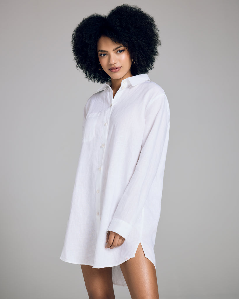 Derek Rose Sicily White Linen Longline Shirt