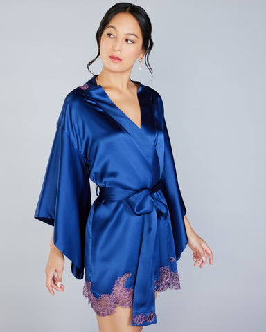 Elsa Teal Silk Kimono Robe