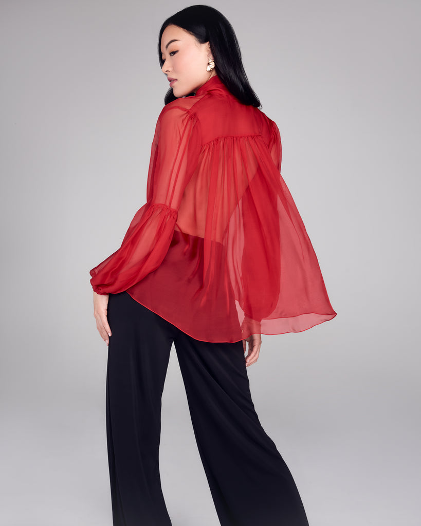 FrancesKa Brigitte Red Silk Chiffon Blouse