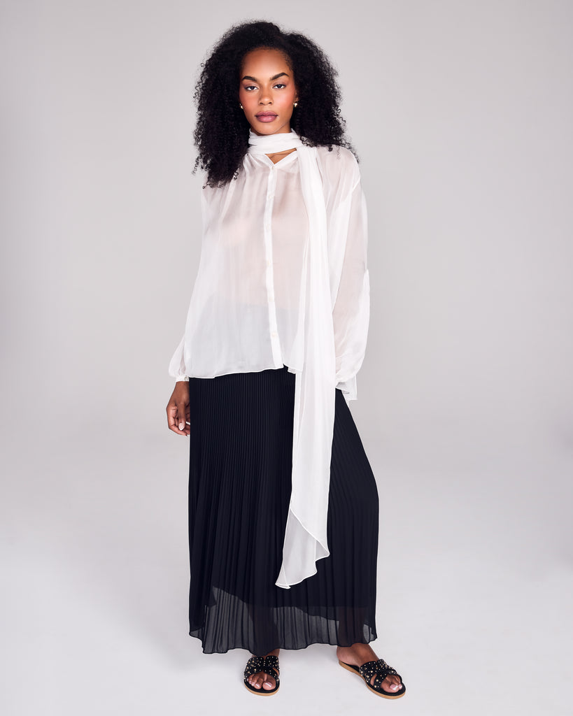 FrancesKa Brigitte White Silk Chiffon Blouse