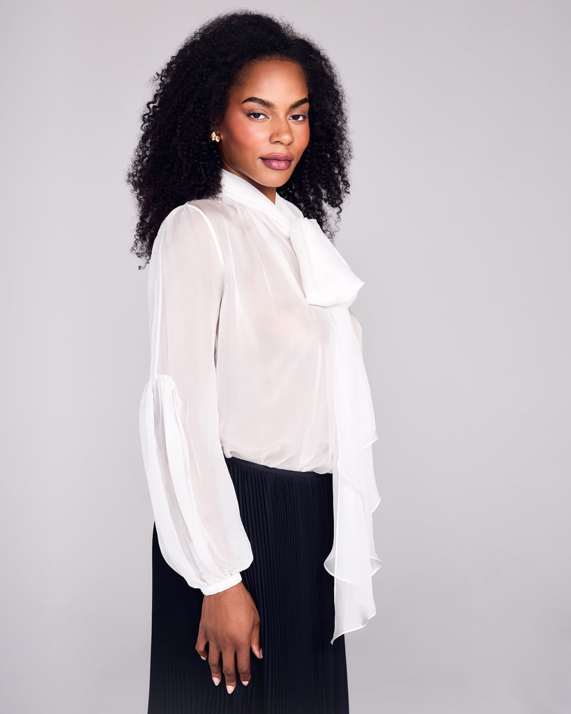 Brigitte White Lavallière Blouse