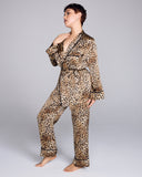 Vintage-inspired Golden Hollywood pajama set from Gilda & Pearl is crafted from a luxurious leopard print silk