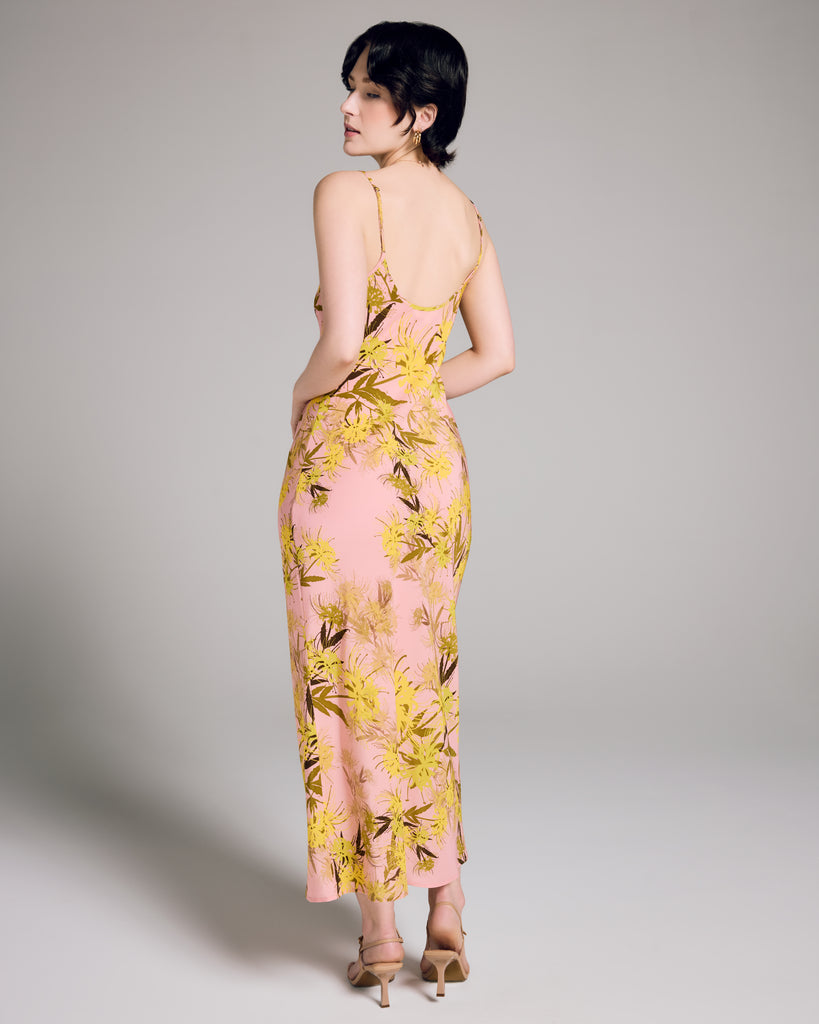 Karma's Edo Higa Slip Dress hits around the ankle on most, with a scoop neckline and a lower back