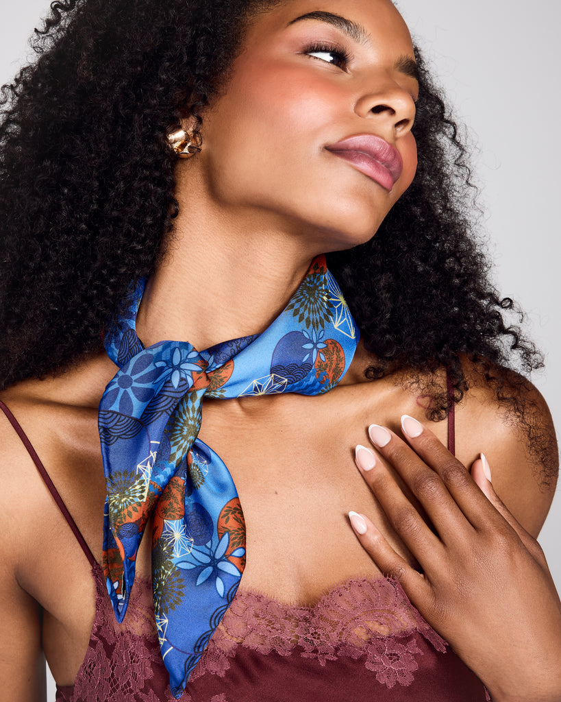 Tama Blue Silk Scarf