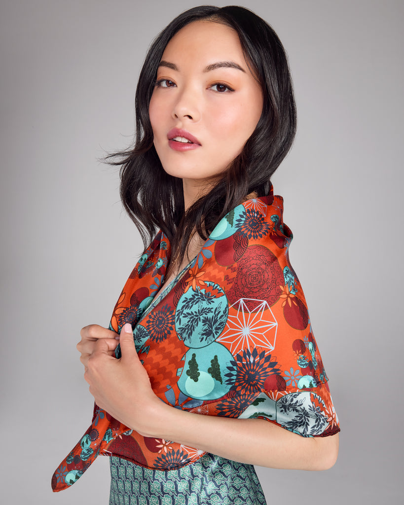 Karma on the Rocks Tama Coral Silk Scarf