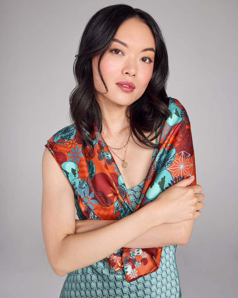 Tama Coral Silk Scarf