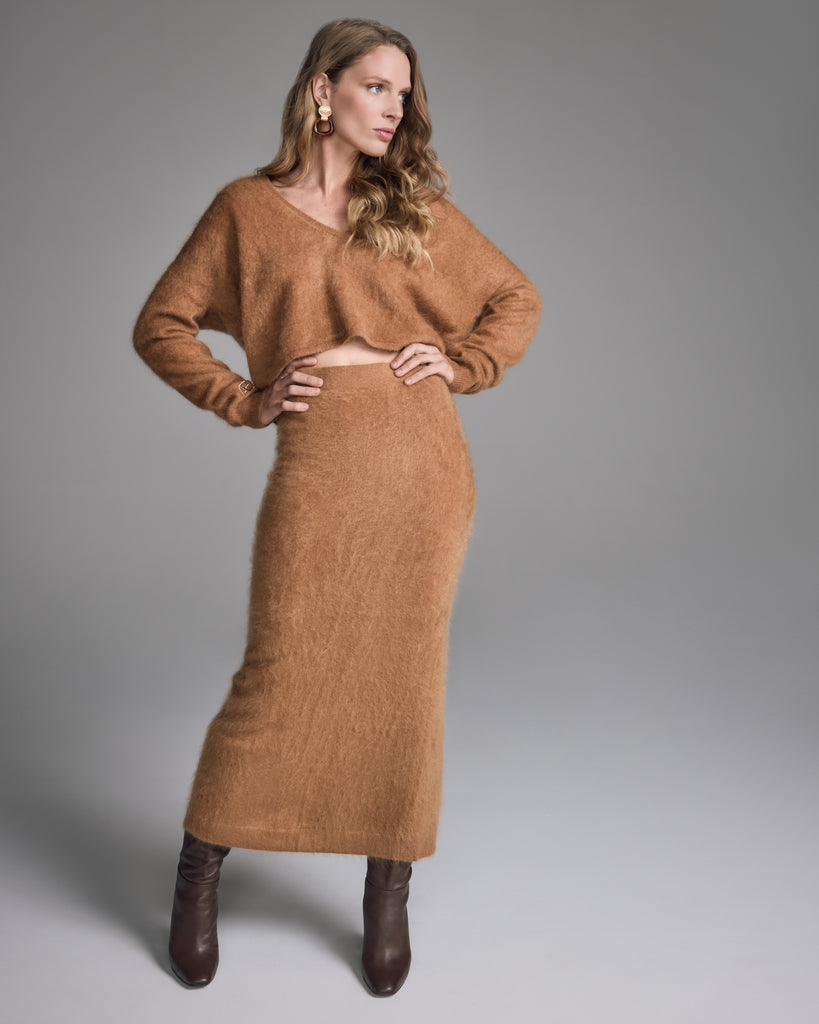 Raev Paris Brushed Camel Cashmere Smoking Skirt