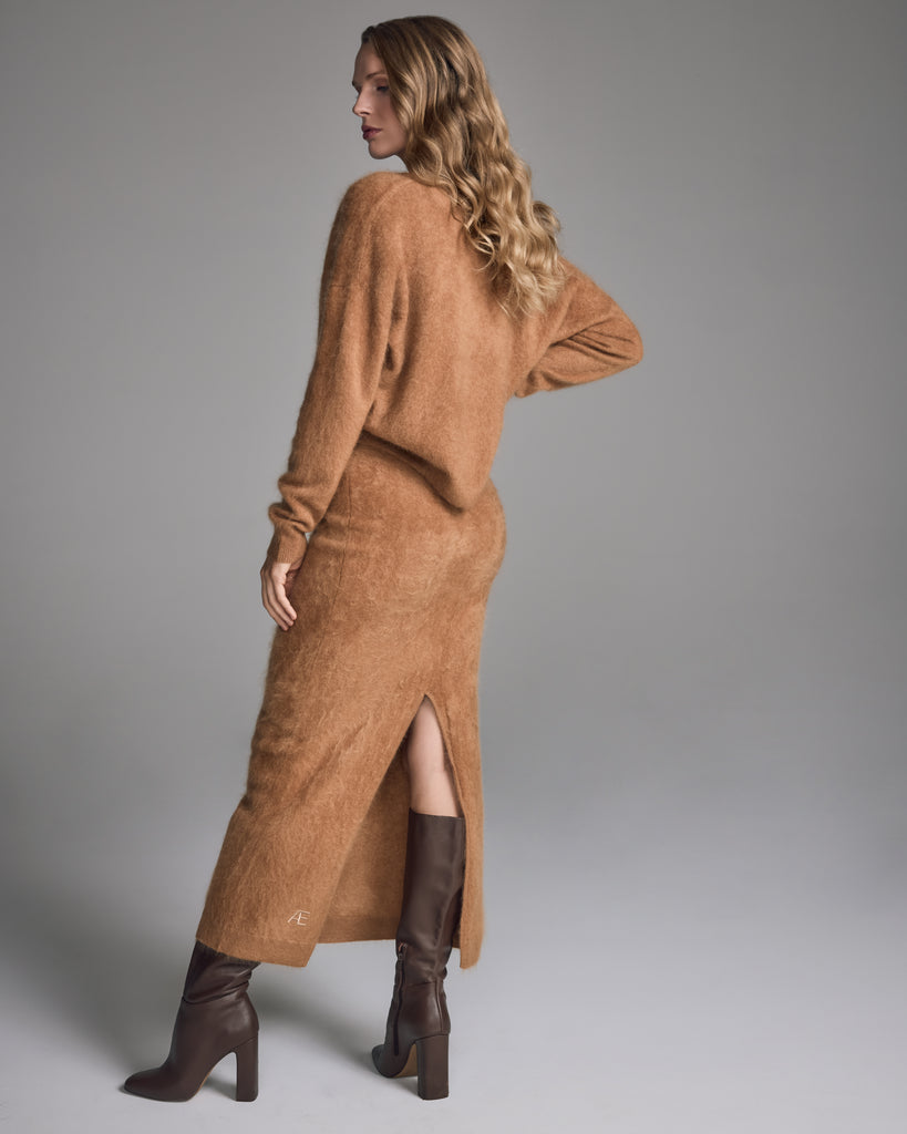 The Smoking Skirt from Raev Paris is slit up the back for ease of movement, hits around the ankle on most