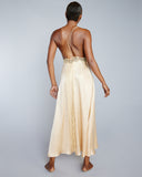 Layalina's Alexandria gown has sheer lace inset at the under bust, with an extra panel of lace going all the way down the center back of the skirt