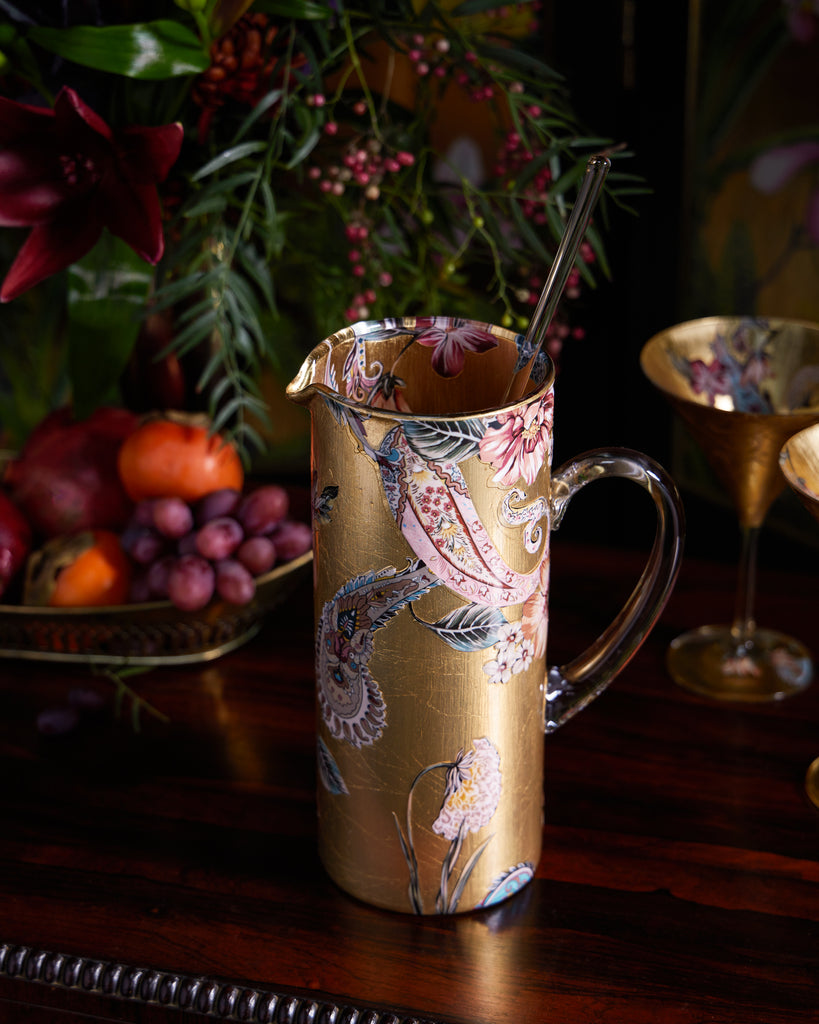 Scott Potter Pink and Aqua Paisley Gilded Martini Pitcher
