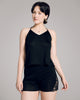 Camisole and short set from Aromatique is crafted from semi-sheer super-fine Filoscozia cotton with black lace detailing