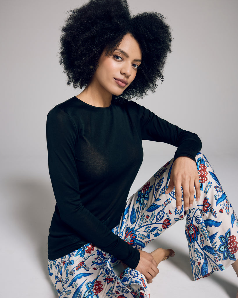 This black cotton tee from Aromatique is incredibly lightweight and breathable, with a semi-sheer look on the body