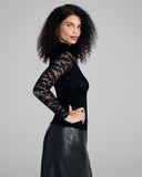 This Aromatique top has Sophie Halette lace sleeves that are soft and dramatic, showcasing bold foliage