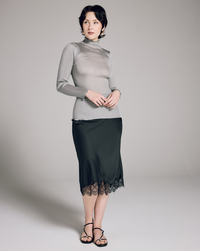 Aromatique Silver Silk Rollneck Top