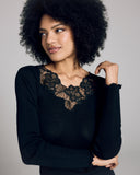 Boglietti's Bridget black long sleeve features macrame lace detailing at the scoop neckline
