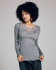 Boglietti's Bridget grey long sleeve top features macrame lace detailing at the scoop neckline