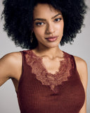 Boglietti's Brigida red camisole features wide bra-friendly straps and macrame lace detailing at the soft vee neckline