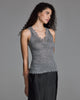 Stretchy grey Felicita wool-silk camisole from Boglietti has a plunging vee neckline accented with floral macrame lace
