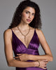 Christine Vancouver's Carmen gown has a plunging v neckline with gentle pleating at the base of the cups and adjustable spaghetti straps for fit
