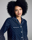 Classic Nelson pajama from Derek Rose is crafted from navy blue cotton batiste patterned with delicate white stars