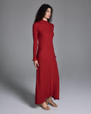 Maxi length Eilean sweater dress from John Smedley is crafted from a temperature regulating bright ruby red extra-fine ribbed merino wool