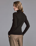 John Smedley's Venecia sweater is long sleeved with a mock neck and ribbed hem