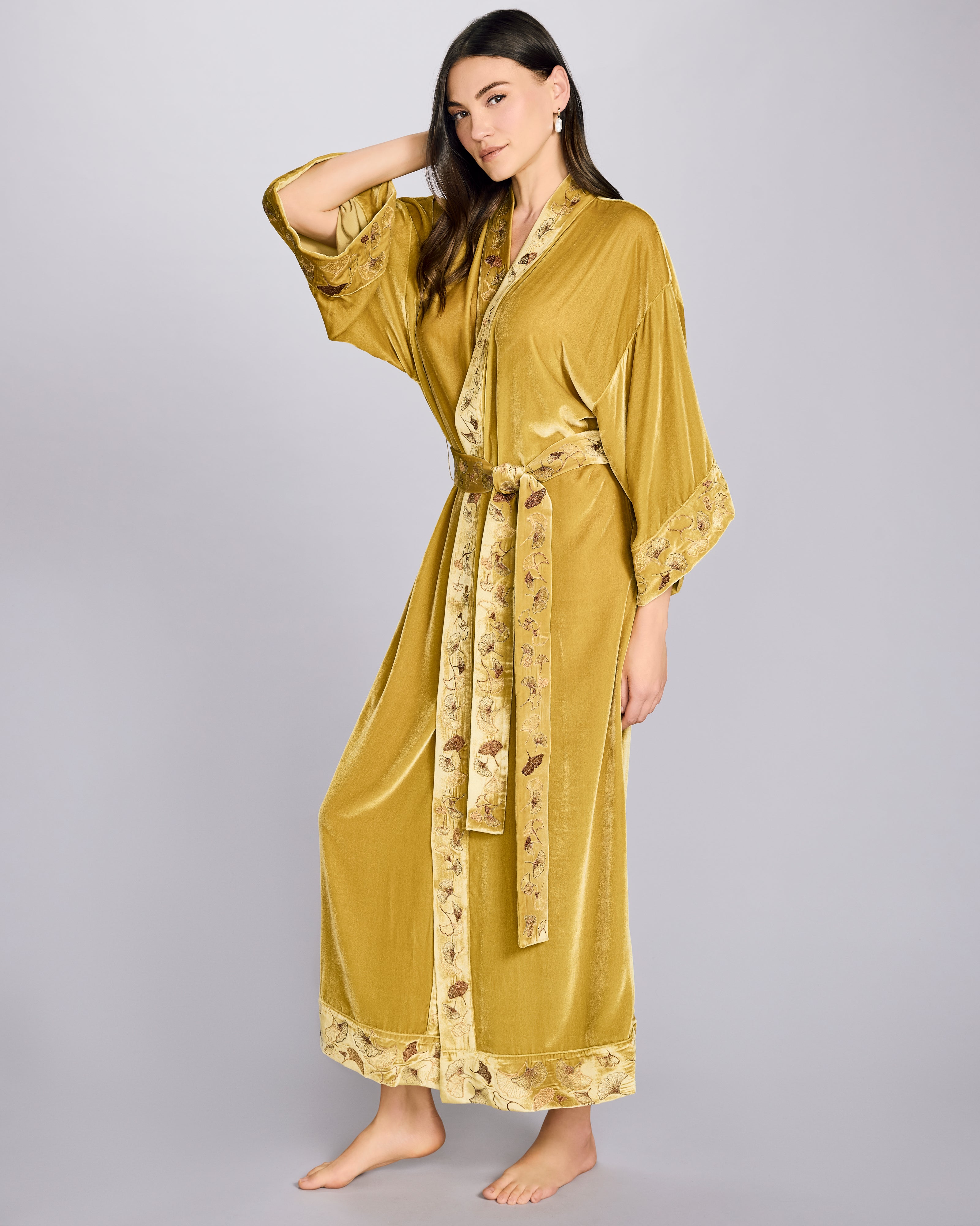 Karma on the Rocks | Nikko Silk Velvet Gold Long Robe at Jane's Vanity