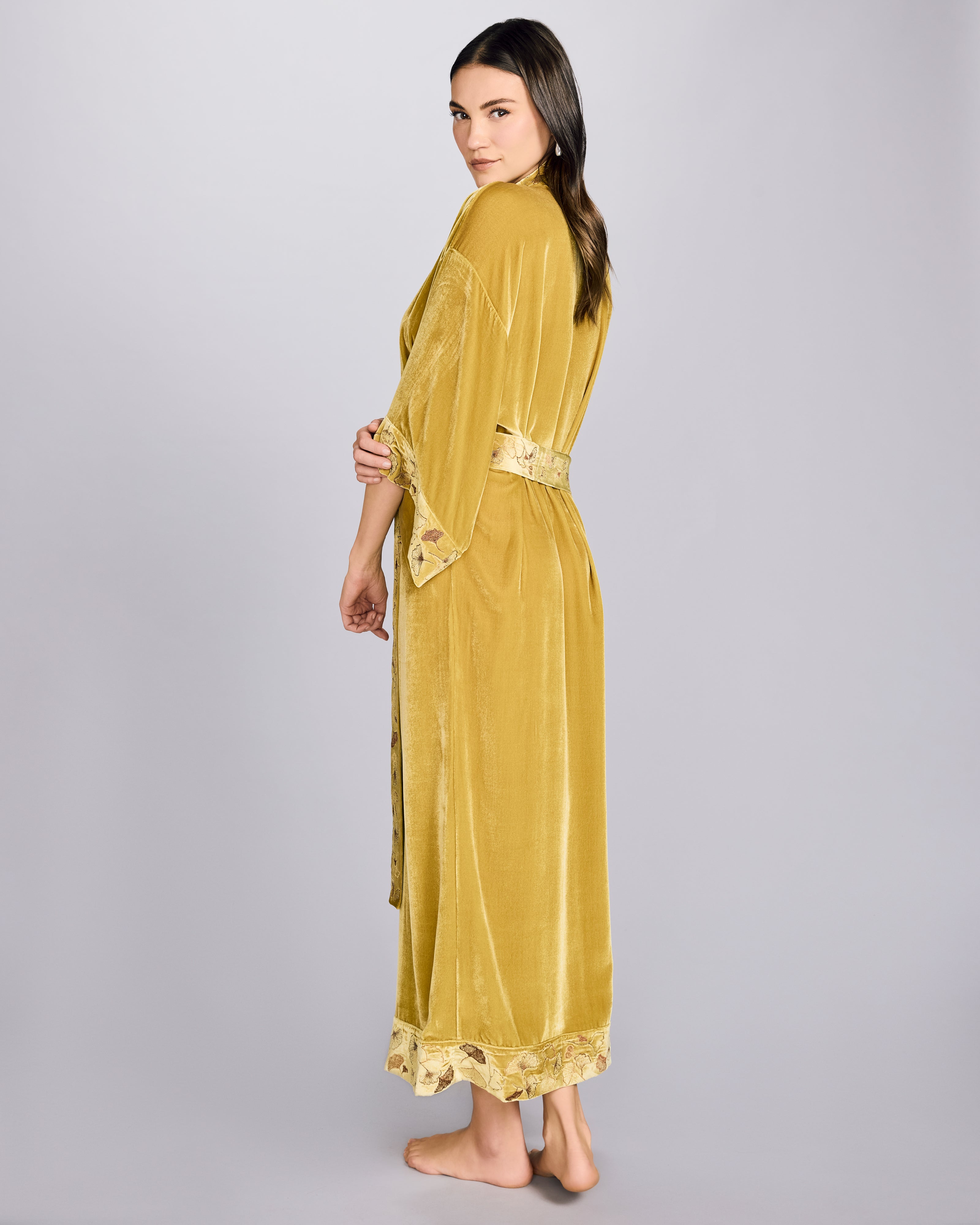 Karma on the Rocks | Nikko Silk Velvet Gold Long Robe at Jane's Vanity