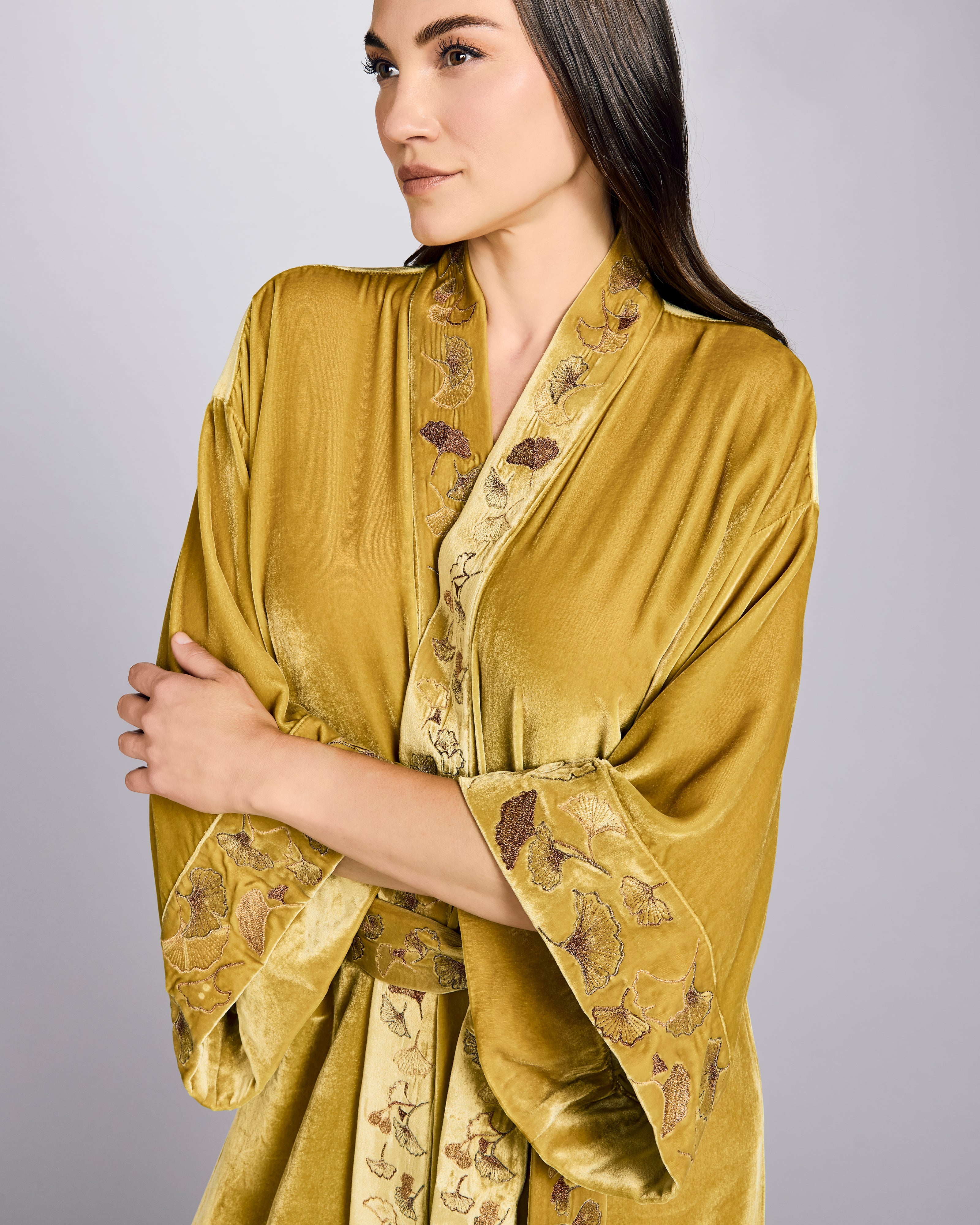 Karma on the Rocks | Nikko Silk Velvet Gold Long Robe at Jane's Vanity