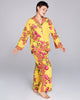 Karma's Isa Yuri Yellow classic button-down pajama top has a generous fit with a notched collar, bright green piping, and contrast print at the collar, cuffs and hem
