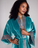 The draped cut on the Nikko robe from Karma on the Rocks is loose and easy, with 3/4 sleeves and an ankle length