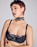 The Selene underwired demi-cup bra from Karolina Laskowska is lined in a supportive beige tulle and finished with Karolina’s signature ultra-adjustable black back and shoulder straps for flexible fit