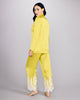 Layalina's Nana pajama trouser has a fully elasticized waist with ivory lace appliqué climbing up from the hem of the pants