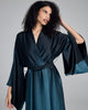 Ombre silk robe from Merle Noir has traditional vented kimono sleeves, matching belt tie with thin belt loops