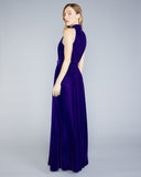 The Stelios Koudounaris purple halter-neck dress buttons at the high mock neck with a keyhole opening at the back