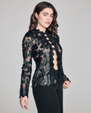 Zambak's daisy jacket is long sleeved with a slim fit and hidden hook and eye closures