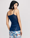 Aromatique ribbed silk camisole is seamless through the body, with satin binding at the v-neckline and adjustable spaghetti straps