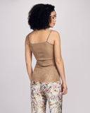 Aromatique's gold ribbed silk camisole is simply finished hem is perfect for tucking in without adding bulk