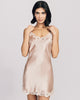 Clara Vintage Rose Silk chemise  from Emma Harris is crafted from vintage rose pink silk with matching shimmering floral lace appliqué 