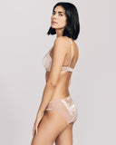Clara Vintage Rose lingerie set  from Emma Harris is crafted from vintage rose pink silk with matching shimmering floral lace appliqué