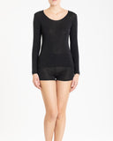 Whisper-weight dark gray Lya long sleeved top from Boglietti has a scoop neckline and long sleeves