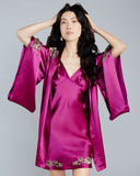 The Celeste robe from Emma Harris has traditional vented kimono sleeves that are doubled for a truly luxurious feel and hit mid-forearm on most