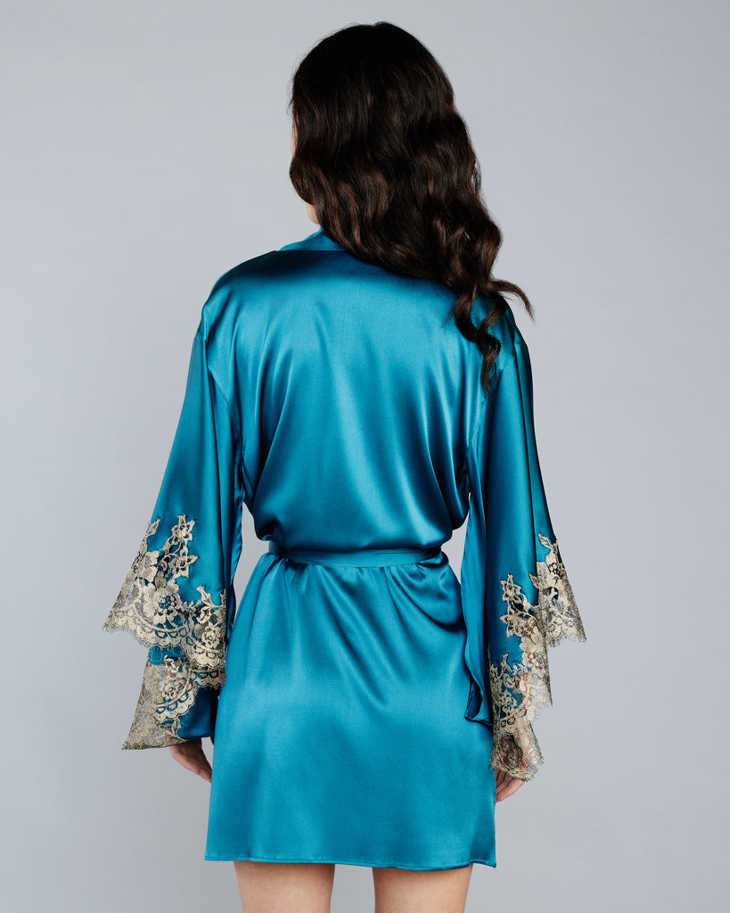 Elsa Teal Silk Kimono Robe