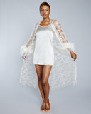 Gilda & Pearl's Champagne in Venice robe showcases sparkling silver embroidery on a sheer white net