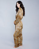 Gilda & Pearl Golden Hollywood vintage-inspired pajama set is crafted from a luxurious leopard print silk