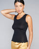Classic semi-sheer black cotton tank top from Dana Pisarra is ribbed for a stretchy, easy fit
